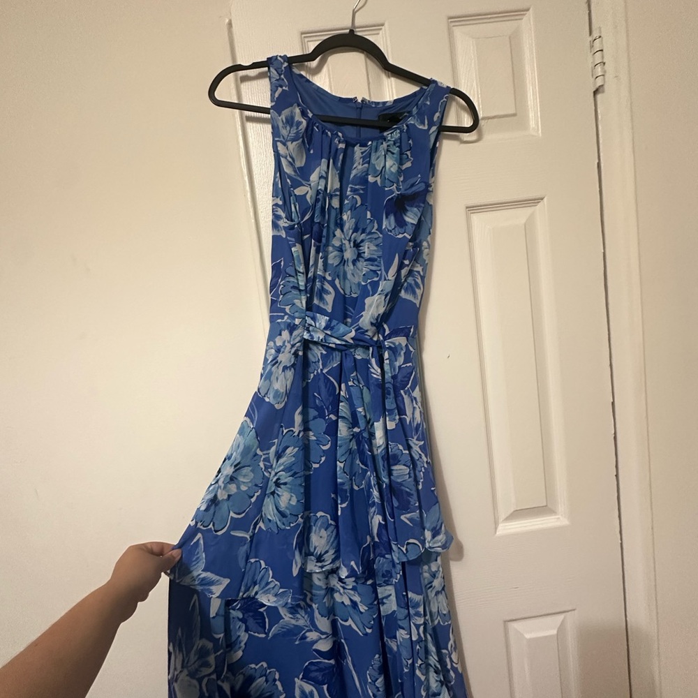 Chic Blue Floral High Low Dress